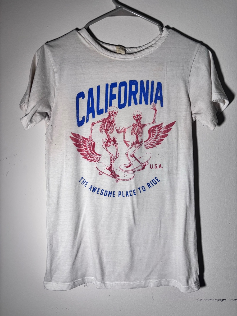 Target White Tee with Blue 'California' and Red Skate Skeleton Graphic